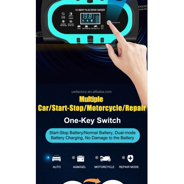 Compact Design 12V 10A 20A 15A 30A Smart Nine-Stage Lead-Acid Battery Charger with ABS Connector