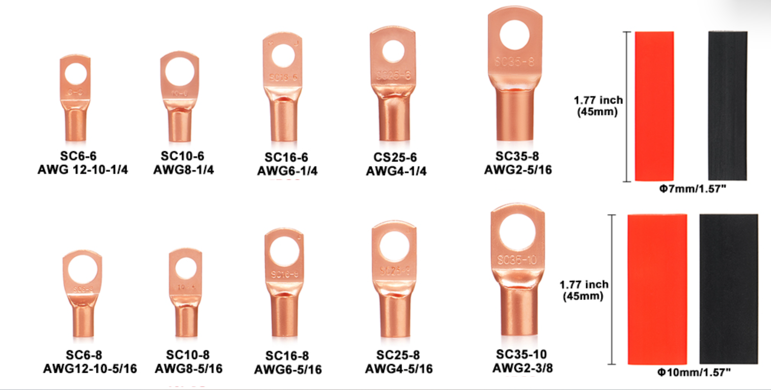 1/0 AWG Tinned Copper Lugs Ring Terminals Connectors With Heat Shrink
