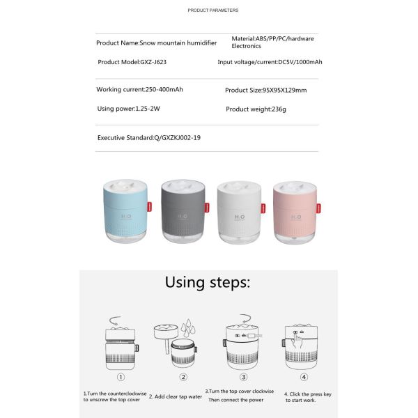 Homefish OEM Luftbefeuchter 500ml Water Tank Capacity Pure Mist Humidifyers Air Portable Desktop H20