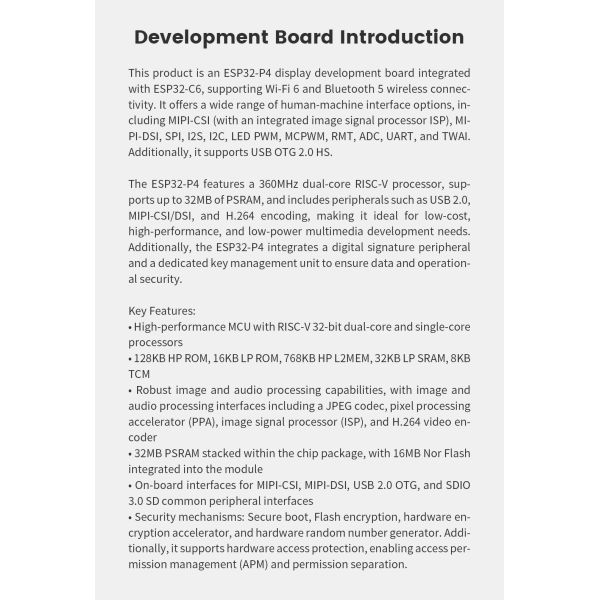 JC4880P443C_I_W_Y Kit Avanzado ESP32: Pantalla Capacitiva 4.3'', WiFi 6 (C6), P4 Dual-Core y Soporte para Cámara