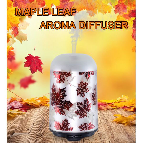 90*150mm Glass Aromatherapy Diffuser , Household Maple Leaf 100ml Aroma Diffuser