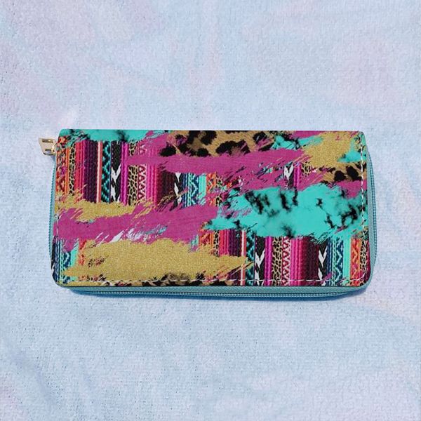 Customizable Cow Print Aztec Cactus Smart Wallet for Western Style Fashion Enthusiasts