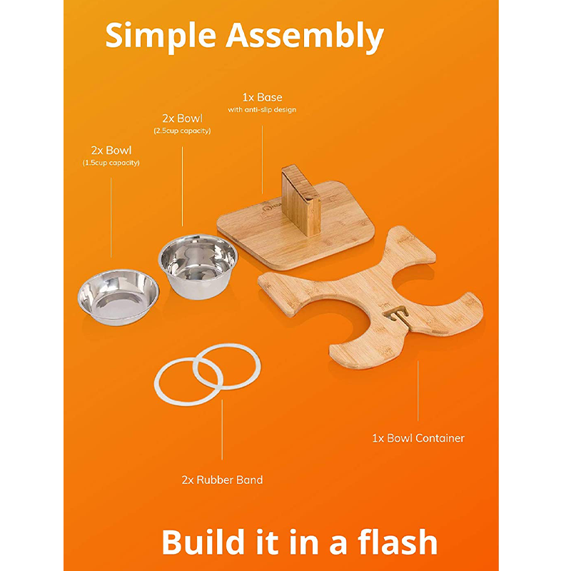 2023 Non-folding Rack Elevated Bamboo Pet Feeder With Stainless-steel Food And Water Bowls