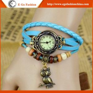 China Owl Bird Pendant Watch Vintage Bracelet Watch Genuine Leather Watch Strap Quartz Watches wholesale