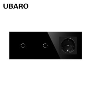 Type 228 2 Gang Wall Mounted Tempered Glass Panel Switch Socket Combination