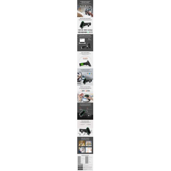 Inventory 2.4G Wireless USB for Bluetooth 2D 1D QR Code Scanner LED Light Source Android Compatible Barcode Reader POS System