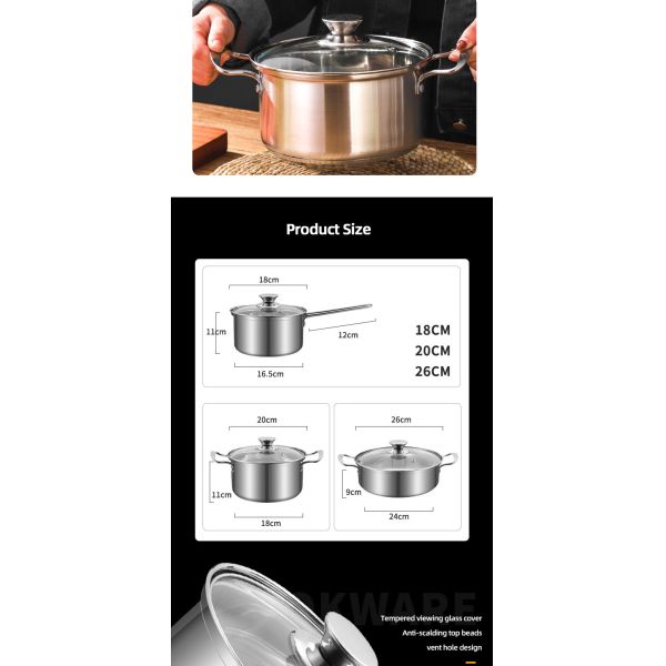 3 Pcs Stainless Steel Cookware Cookware Sets Induction Cook Pot Set Of Stainless Steel Pot Sets With Lid