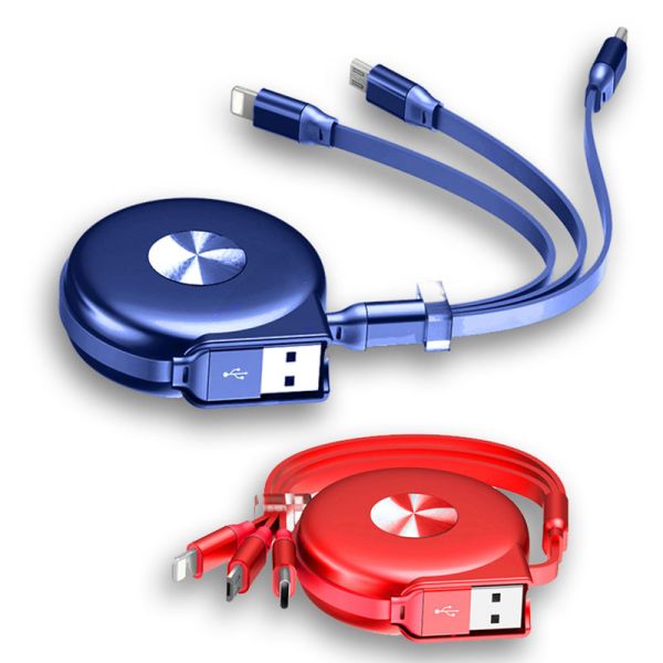 Black Red Blue 1m 3A Fast Charging USB Cables Multi 3 in 1 lightning