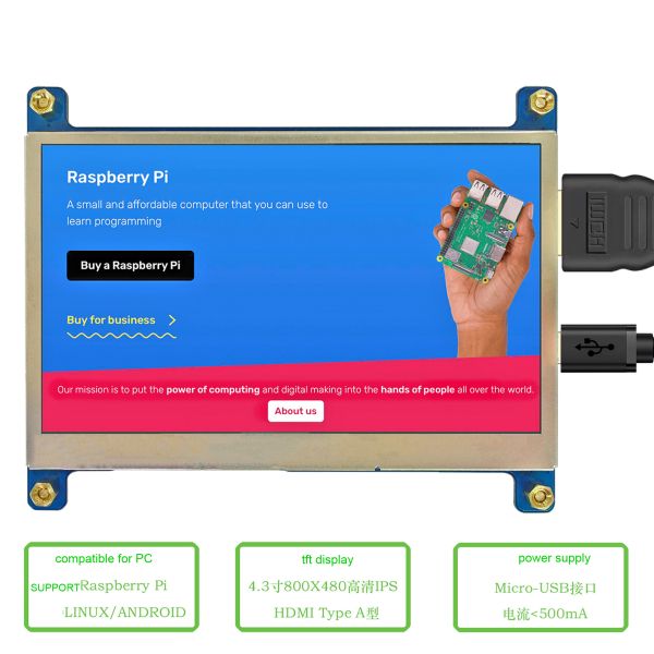 800X480 4.3 Inch Tft Display Tft Lcd Touch Screen HDMI Interface 400c/D Brightness