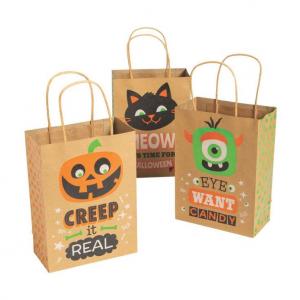 China Custom Print Brown Kraft Paper Halloween Party Candy Sweet Goodie Gift Bags With Logo wholesale