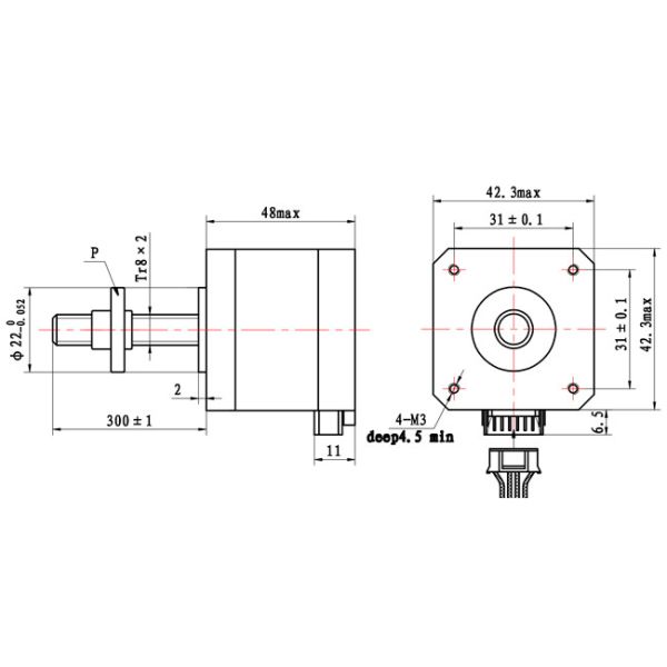 1.8 Degree 2 Phase 12V Hybrid Nema 17 Tr8*2 Non Captive Stepper Motor 48mm Body
