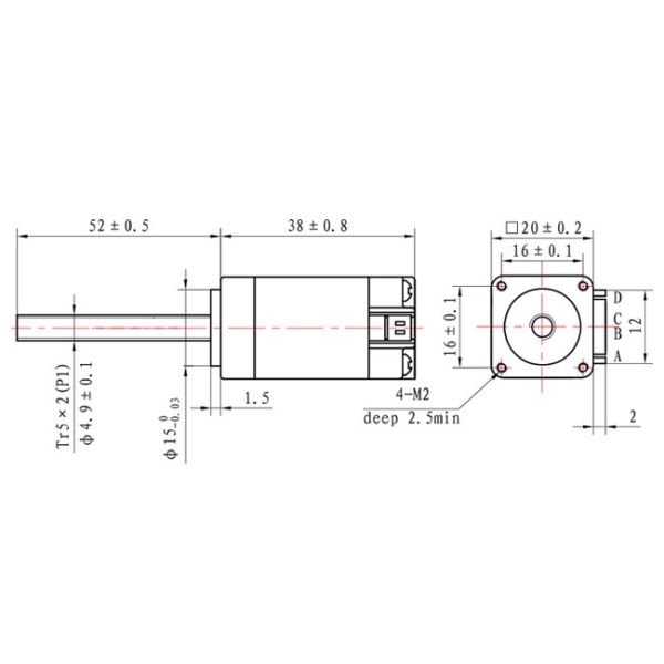 Nema 8 20x20x38mm 1.8 Deg Non Captive Motor 32mN.m 4 Wires For Medical Equipment