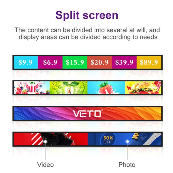 VETO 23.1 Inch Ultra Wide Stretched Bar Lcd Display Shelf Edge Smart Lcd Screen For Supermarket