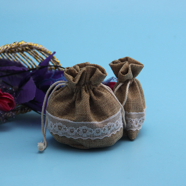 Cylindrical Ladies Drawstring Bag , Small Round Bottom Jute Carrier Bags