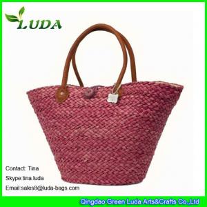 China LUDA discounted designer handbags red wine women straw beach handbags wholesale