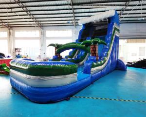 China Palm Tree Blue Bounce House Inflatable Water Slide Digital Printing on sale