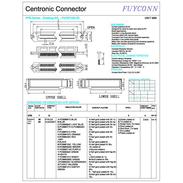 Centronic 64 Pin Champ IDC Female Connector with L shape plastic housing