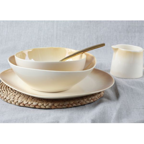 Handmade 20cm Ceramic Salad Bowl With Beige Reactive Color Dercoration