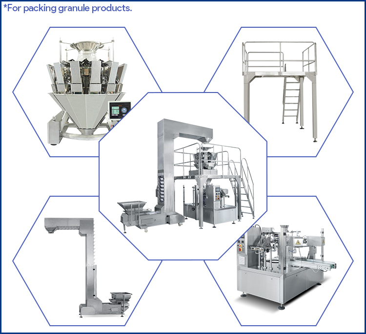 Potato Chips Granule Packing Machine Eight Stations With Multi Head Scale