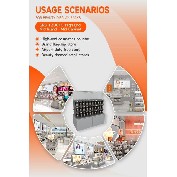 GDR11-ZD01-C Retail Store Display with Rods and Hooks and Adjustable Shelves for Beauty Counters