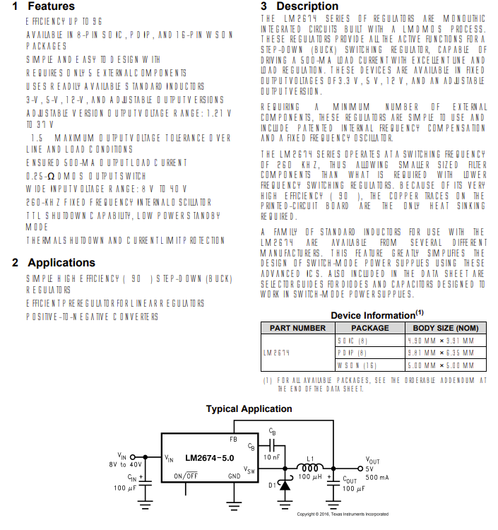 LM2674M-5.0 General Purpose Relays Ic Reg Buck 5v 500ma 8soic