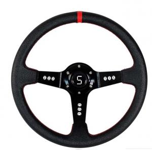 China Red Stripe Offset Three Spoke Steering Wheel 13.5 Inch For Golf Cart wholesale