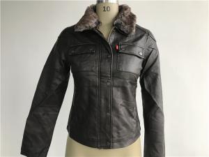 China Levis dark brown ladies' pleather zip through jacket with detachable fake fur collar LEDO1743 wholesale