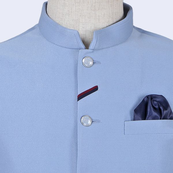 Terry Rayon Custom Tuxedo Suit Mens Stand Collar Waistcoat