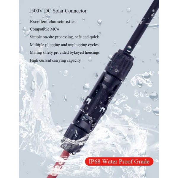 MC4 Solar Panel Cable Connectors Copper Bar Terminal 50A IP68 Waterproof 14-8AWG