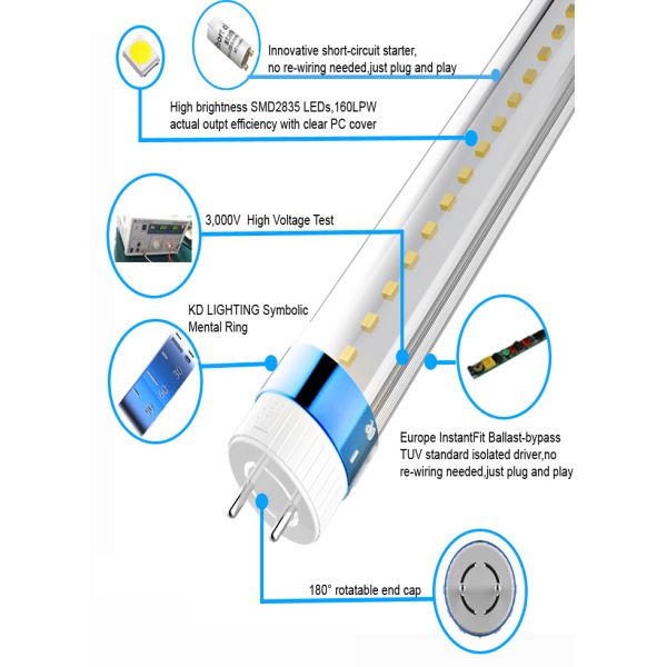 9W G13 T8 LED Tube Light Fixtures 160Lm/W Efficiency With SMD2835 LEDs