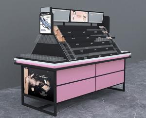 China 1650mm Pink Counter Cosmetic Display Shelves Mirror Middle Island Showcase wholesale