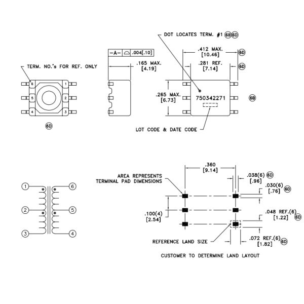 750342271 Gate Drive Transformer SMD Ethernet Magnetic Steel Core