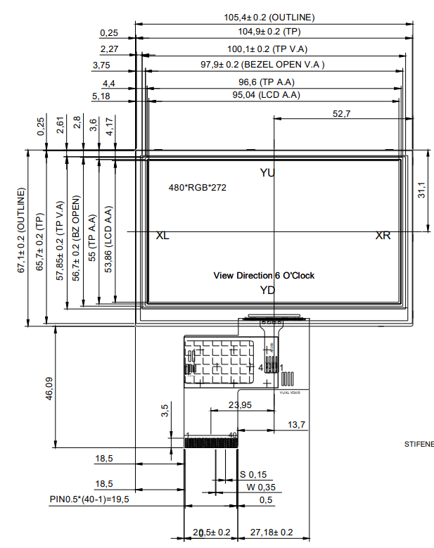 4.3 Inch LCD TFT Display Panel 480x272 With RGB Interface Resistive Touch