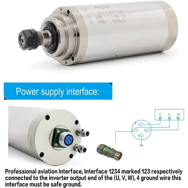 Water Cooled VFD Cnc Spindle Motor Kits 3KW 220V 24000rpm ER20 Collets